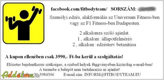 Személyi edzésre, alakformálásra jogosító kupon.