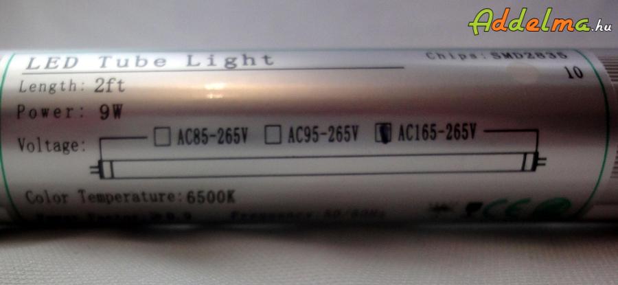 9W-os, T8-as, 600mm-es LED fénycső