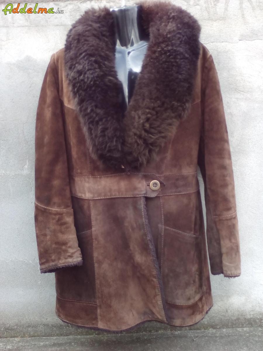  Barna sálgalléros velúr bunda/kabát 48-as műszőrme béléssel