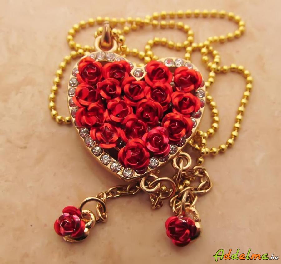 ☺ Rózsás piros szív Ékszer pendrive Gyönyörű!