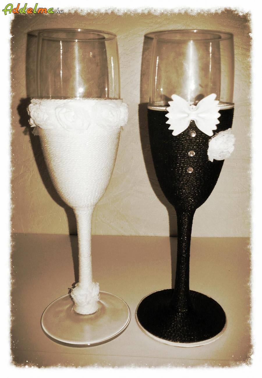 Egyedi, kézzel készített esküvői pezsgős poharak
