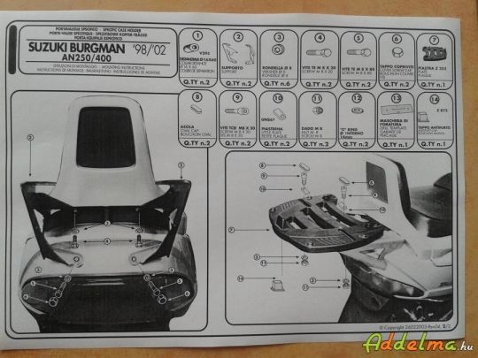 Suzuki Burgman 250-650ccm-ig hátsó konzolok, dobozok eladók