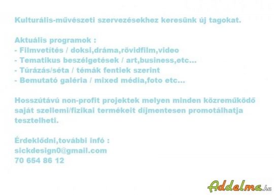 Kulturális-művészeti szervezőket keresünk