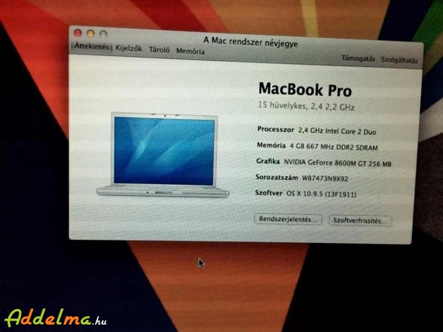 MacBook Pro Early 2.4Ghz 4Gb Ram 120Gb SSD 5órás akku
