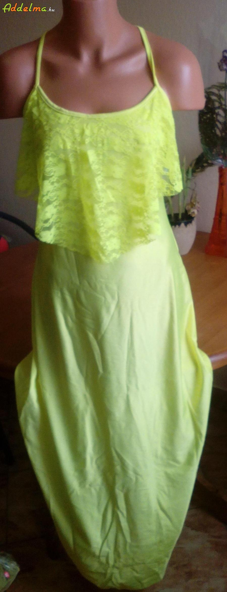 Új csipkés neon sárga maxi ruha M és L-Xl méretekben