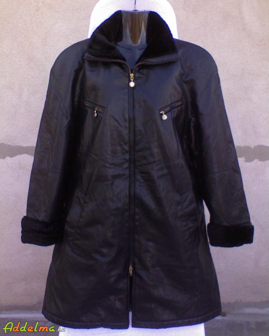 DELMOND Fekete puha bőrimitátor kabát 44-es