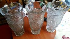 3 darab kézzel csiszolt, ólomkristály sziromváza -26cm-es váza