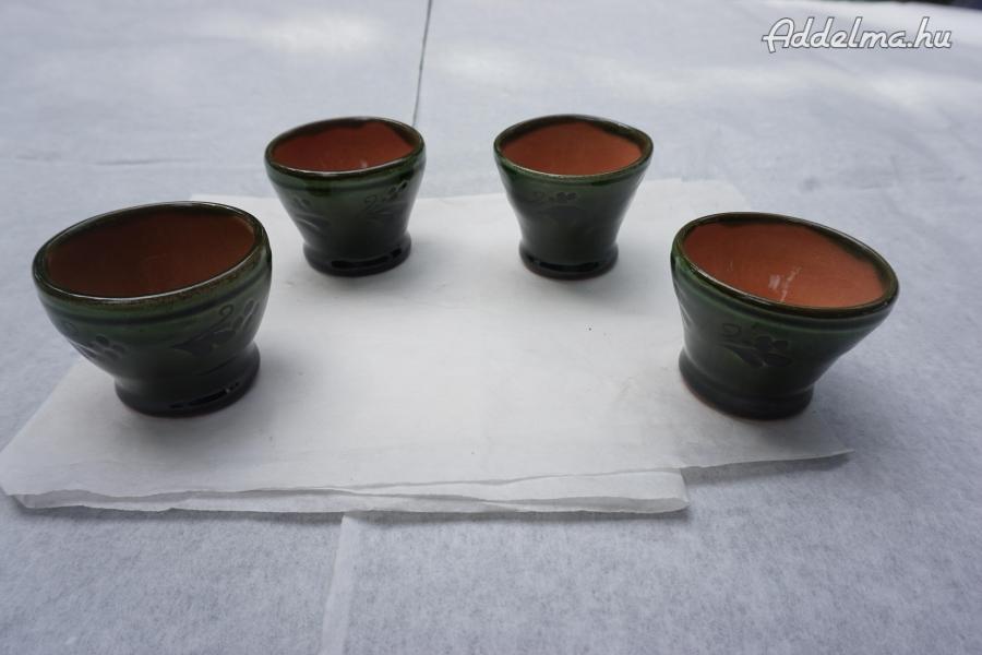 4 db. zöld túri fazekas kerámia pálinkás pohár egyben eladó 