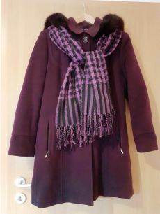 40-es női kapucnis gyapjú télikabát+ajándék sál