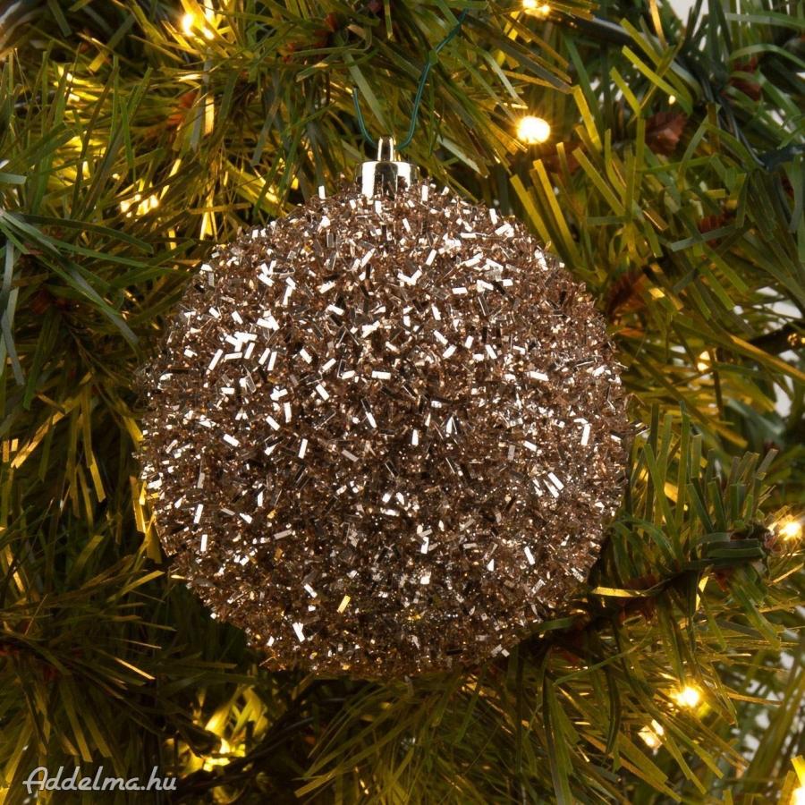 6 db Pezsgő színű csillogó karácsonyfa gömb 8 cm