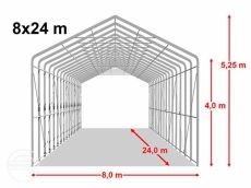 8x24x4m Wikinger raktársátor/ 720g/m2 Tűzálló ponyva.