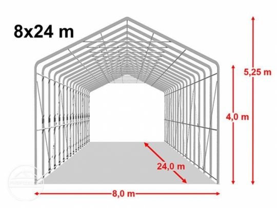 8x24x4m Wikinger raktársátor/ 720g/m2 Tűzálló ponyva.