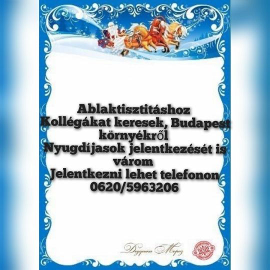 Ablaktisztitáshoz kollégákat keresek