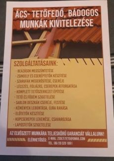 Ács, tetőfedés, bádogozási munkállatok.