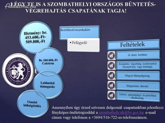 Álláslehetőség a Szombathelyi Országos Bv. Intézetben