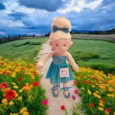 Balerina plüss baba szőke hajú, kék ruhában – 50 cm
