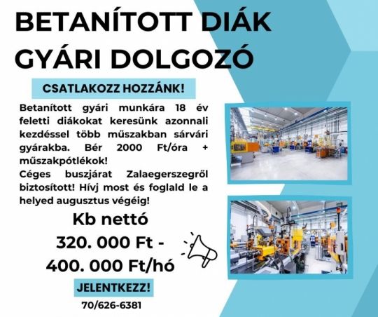 Betanított gyári munka diák