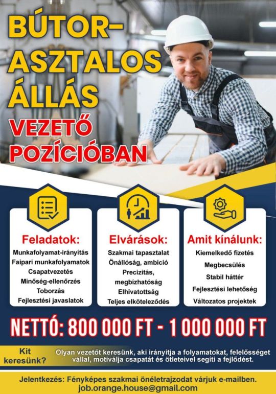 Bútorasztalos állás - Vezető pozícióban