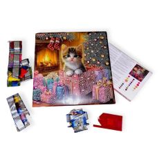 Cica mintás karácsonyi gyémánt kirakó mintával – 30x30 cm