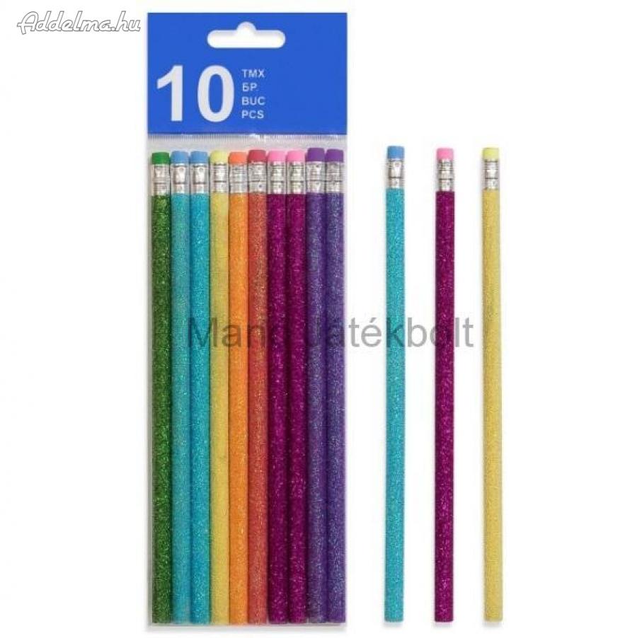Csillámos radíros ceruza készlet 10 db-os