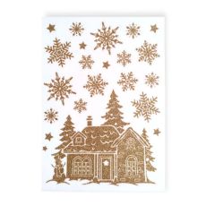 Csillámos templomos karácsonyi ablakmatrica bronz