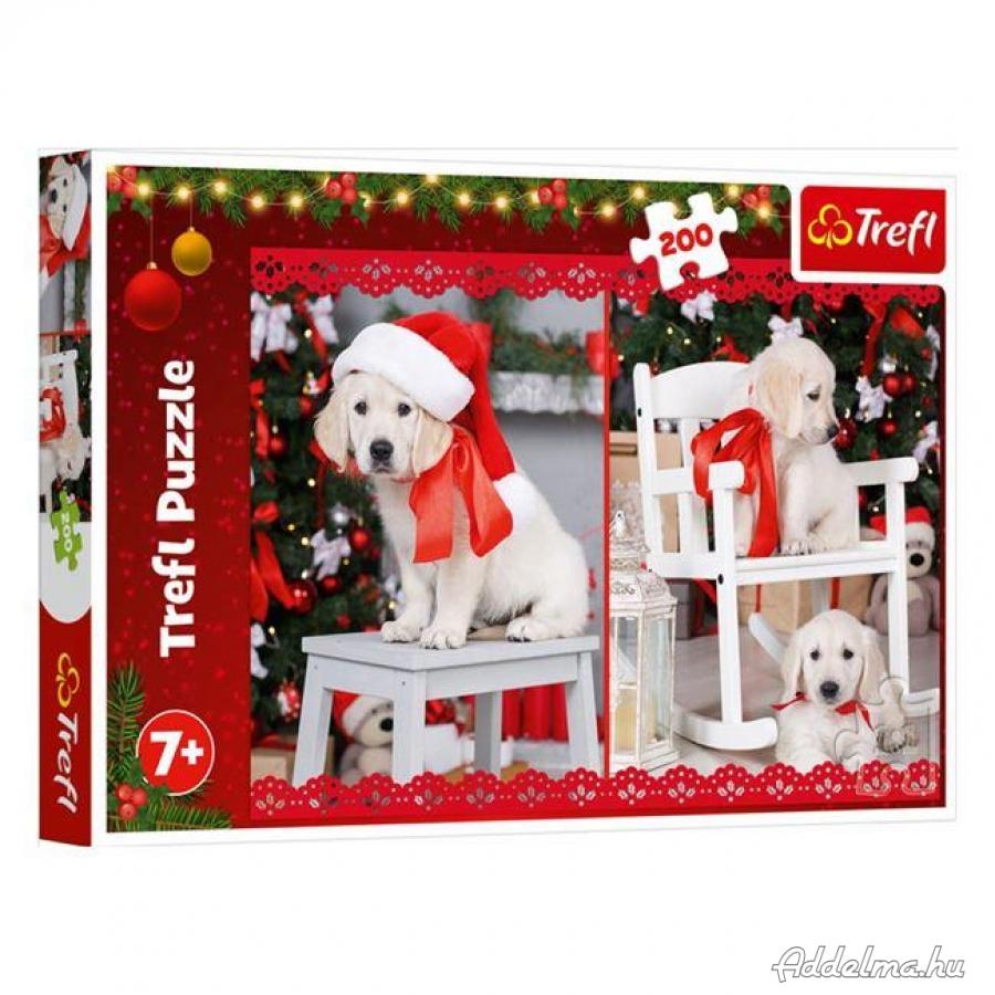 Cuki kutyás karácsonyi puzzle piros szalaggal (200 darab) - Trefl