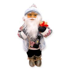 Dekoratív Mikulás figura szürke ajándékokkal – 46 cm