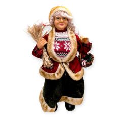 Dekoratív Télanyó figura kosárral – 45 cm