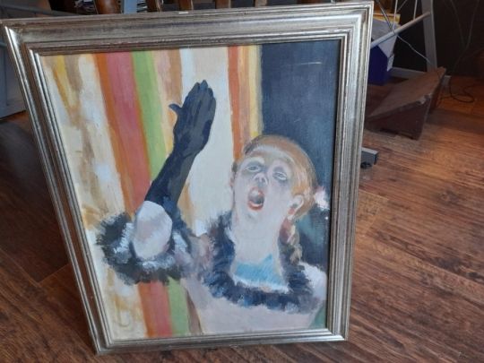 Énekesnő című 48x58 cm-es olajfestmény antikolt keretben eladó