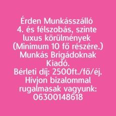 Érden Munkászálló 2500ft./fő./éj. Kiadó.