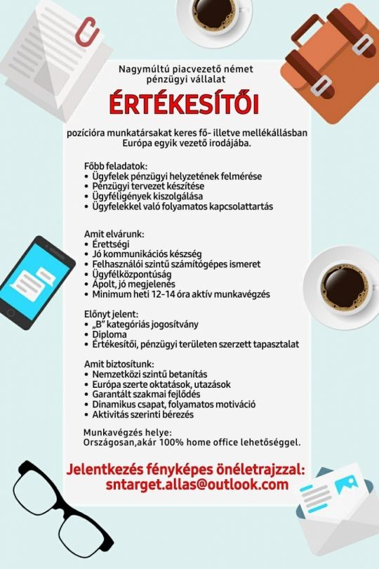 Értékesítő munkatársakat keresünk!