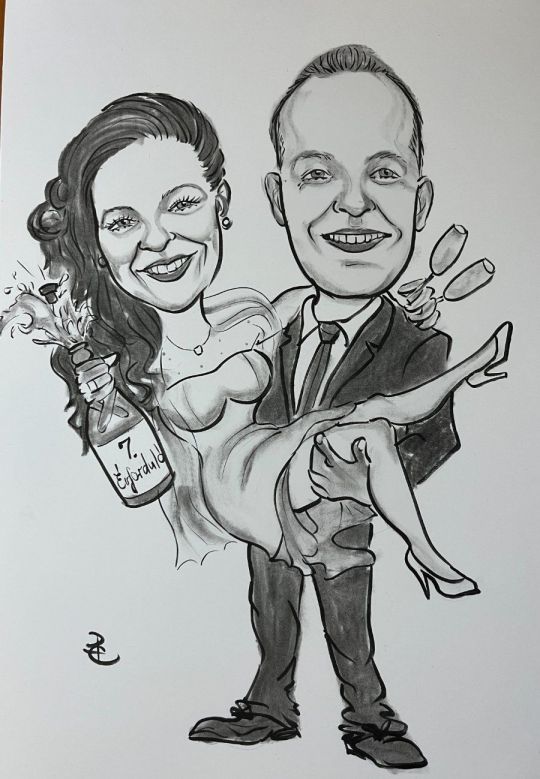 Esküvőre nászajándékba esküvői karikatúra rajz