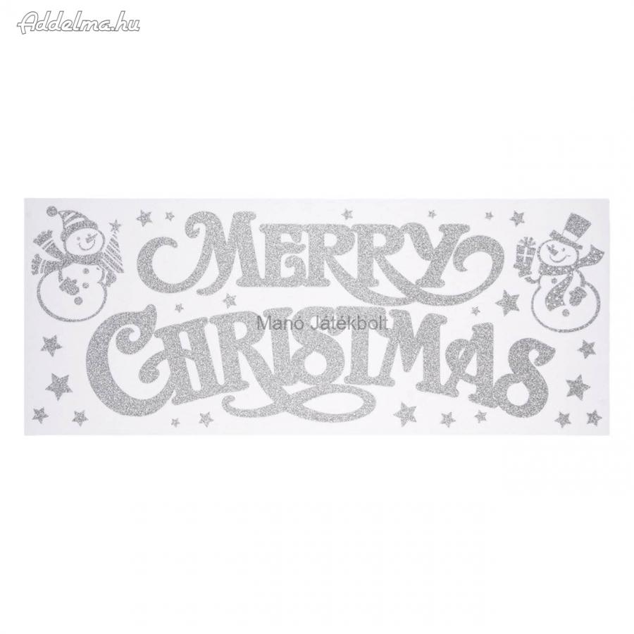 Ezüst Merry Christmas karácsonyi ablakmatrica 20x60 cm