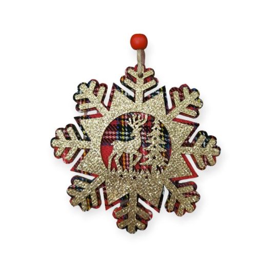 Fa karácsonyfadísz szarvassal és csillámmal 10 cm