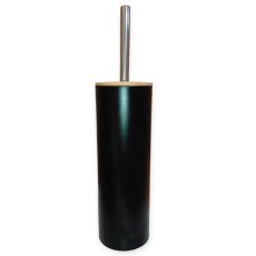 Fekete fém WC-kefe bambusz fedéllel – ezüst nyéllel, 9,5×39 cm