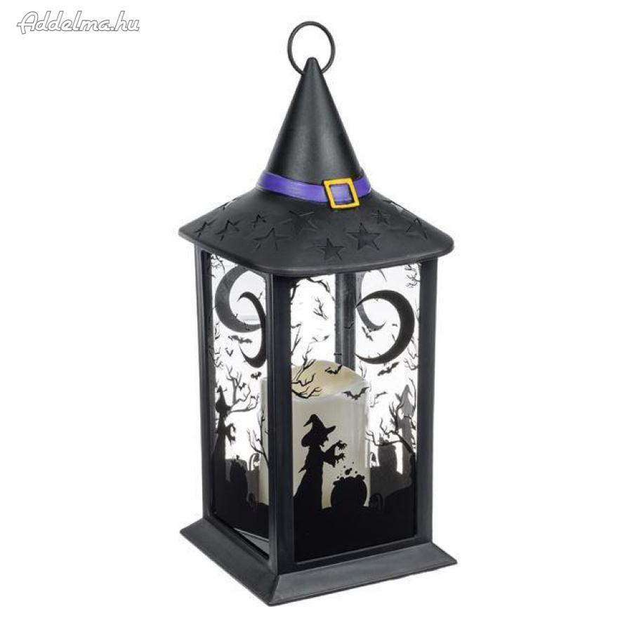 Fekete Halloween dekoratív lámpás boszorkányok LED 14x14x35cm