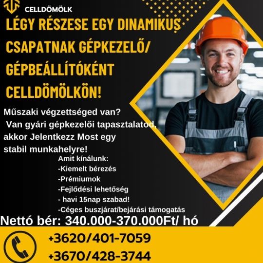 Gépkezelői-gépbeállítóikat felveszünk Vas vármegyébe!