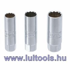 Gyújtógyertya-kulcs klt., 12 szögletű (3/8") 14 - 16 - 18 mm