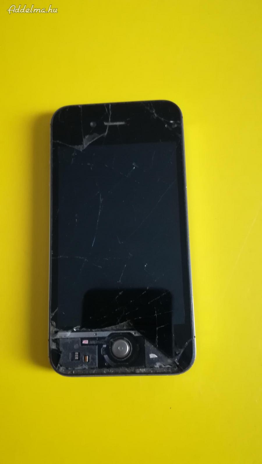 Iphone 4 model a1387 mobil, törött kijelzős, töltö nin