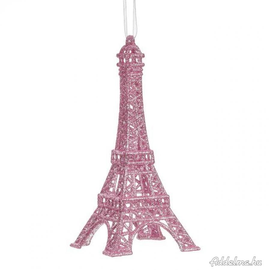 Karácsonyfa dísz Eiffel-torony rózsaszín  6.7x15cm