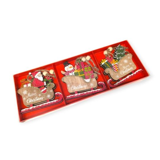 Karácsonyfadísz készlet fa figurákkal 8cm – 6db