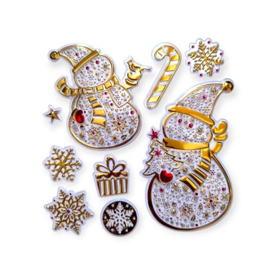 Karácsonyi ablakmatrica – Hóember arany ajándékokkal