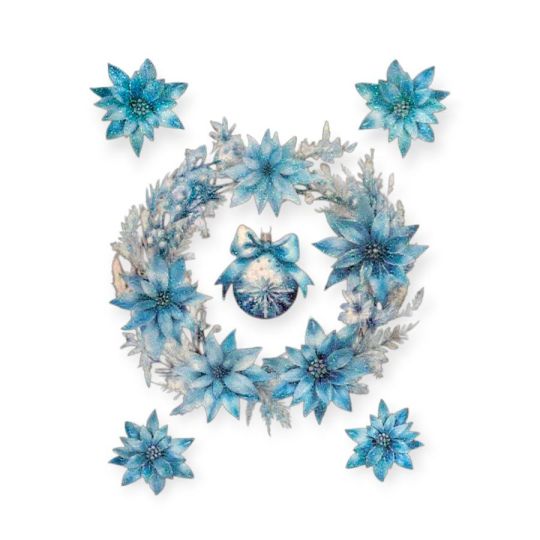 Karácsonyi ablakmatrica koszorúval és gömbökke