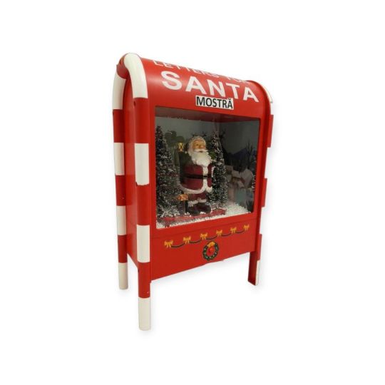 Karácsonyi dekorációs postaláda Mikulás figurával, LED