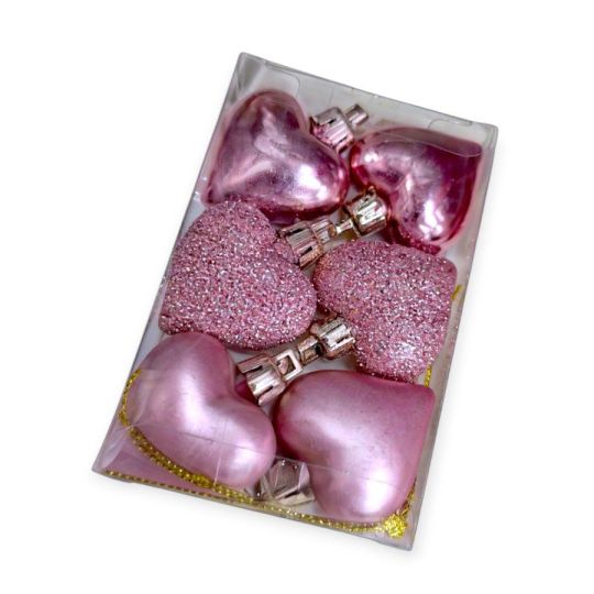 Karácsonyi szív díszek szett – rózsaarany, matt