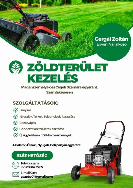 Kertek, Telkek, Telephelyek kaszálását Vállalom.