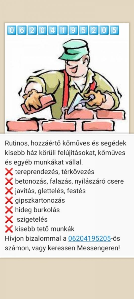 Kőműves és egyéb munkákat vállalunk!