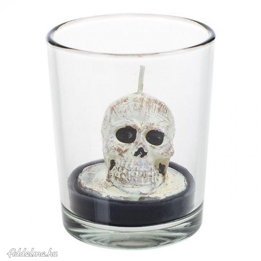 Koponya alakú gyertya üveg pohárban