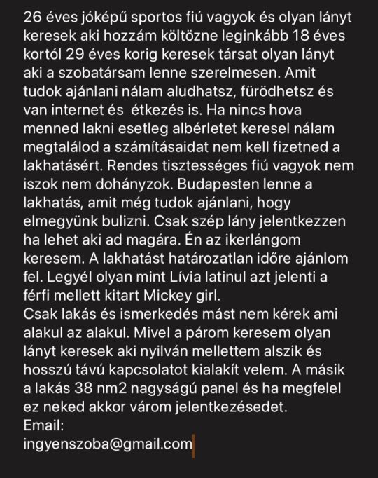 Lány szobatársat keresek