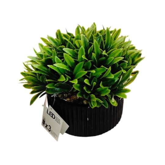 LED-es bordázott cserép művirággal – 16x15 cm